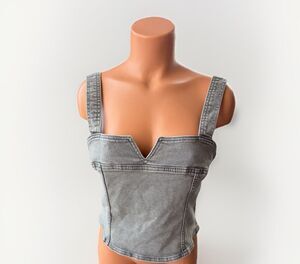 Divided Gray Denim Jean Top Size M Zip Cropped